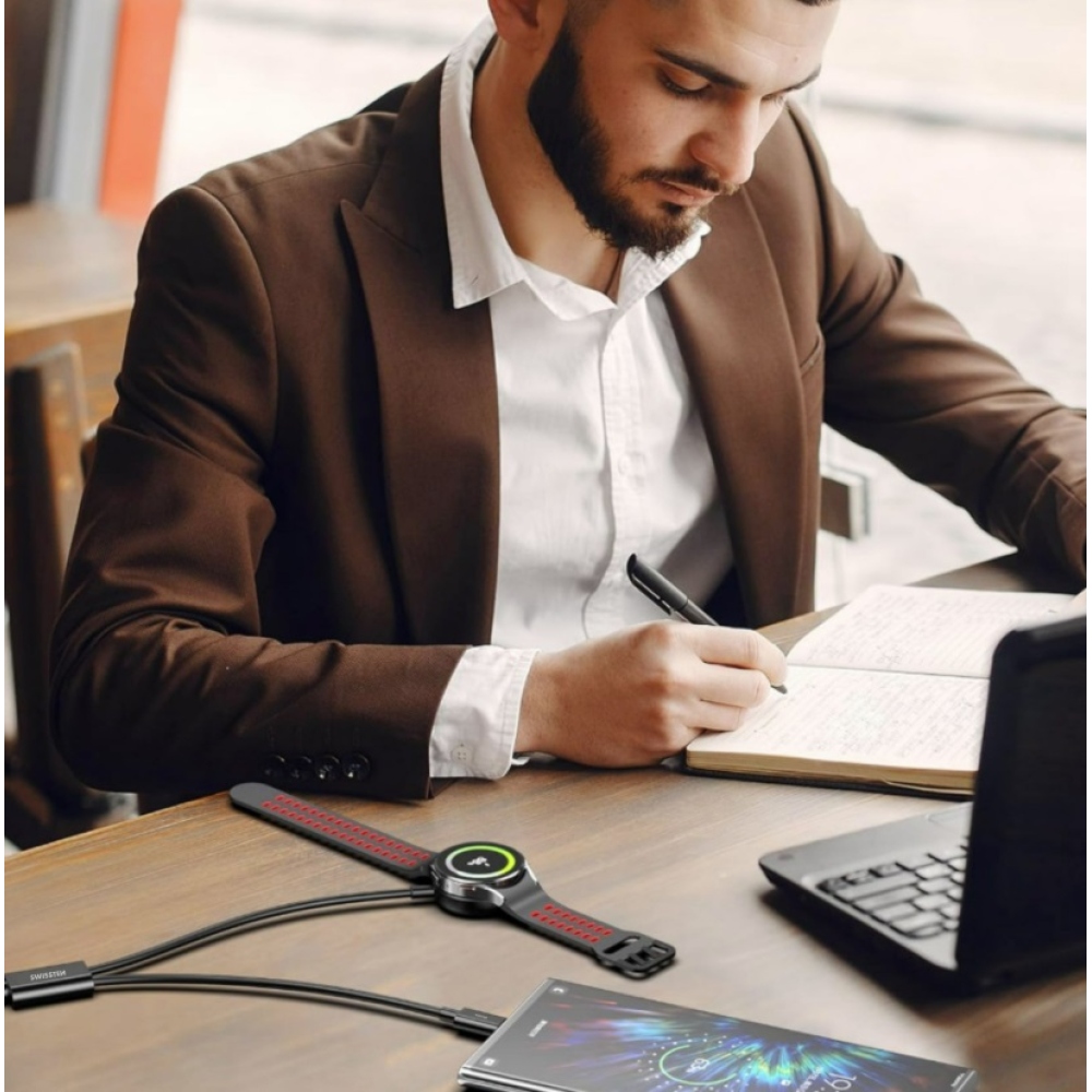 Swissten mágneses kábel 2in1 Samsung Galaxy Watch-hoz és USB-C, USB-C (USB-A), 1,5m - Fekete