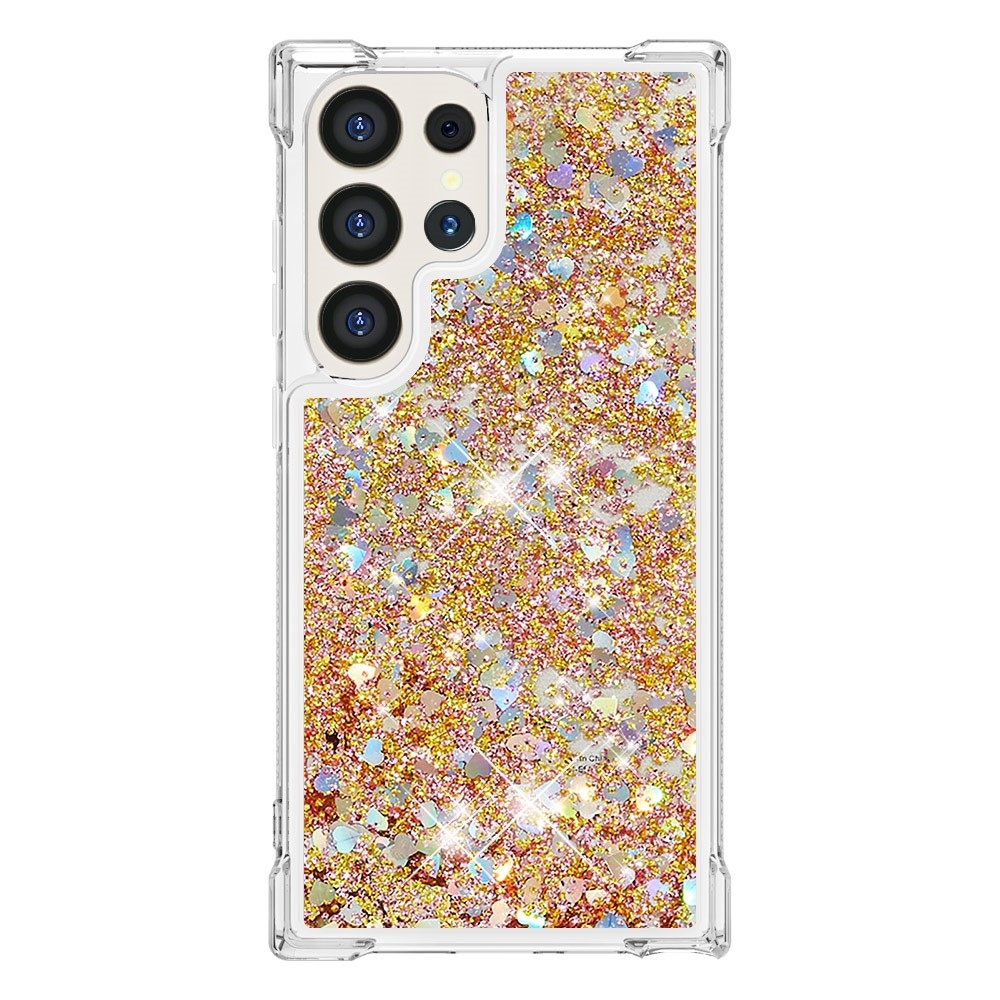 Glitter homokóra zselés tok Samsung Galaxy S24 Ultra készülékhez - arany/szív
