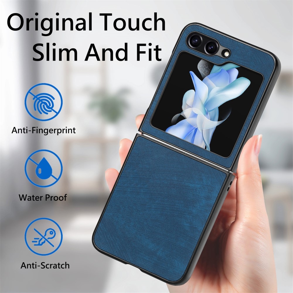 Vintage műanyag borító műbőrrel Samsung Galaxy Z Flip6 5G készülékhez - kék