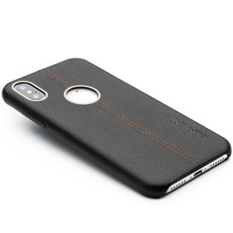 Qial műanyag tok valódi bőr hátlappal iPhone X készülékhez - fekete