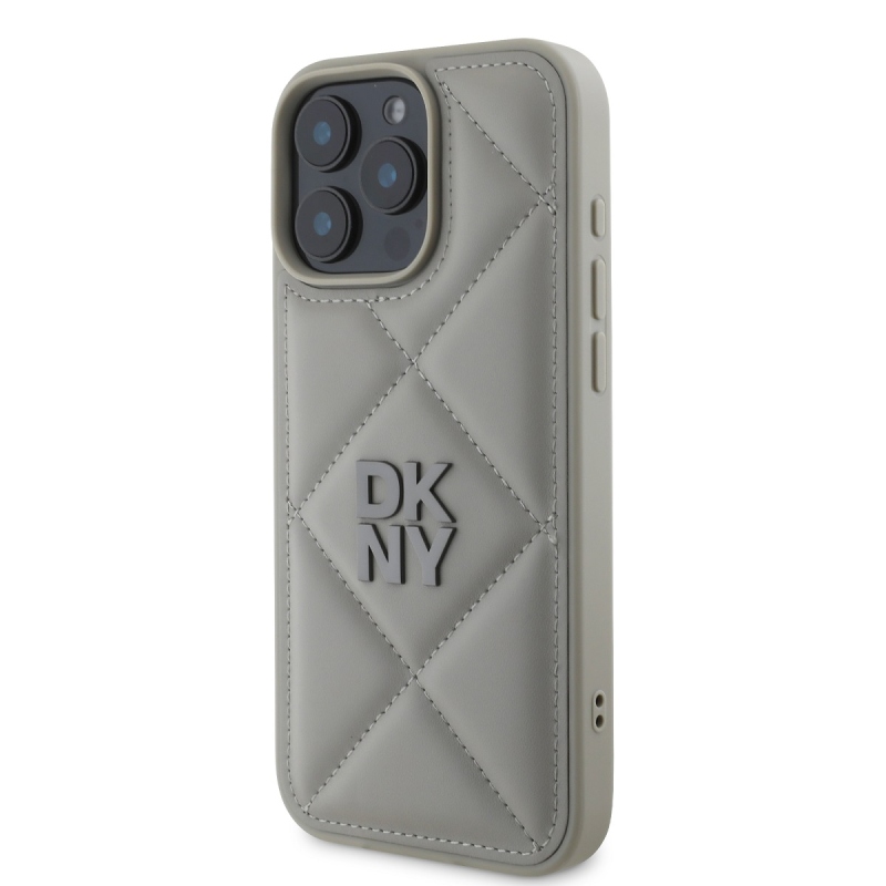 DKNY PU bőr steppelt stack logóval ellátott hátsó borító iPhone 16 Pro-hoz Szürke