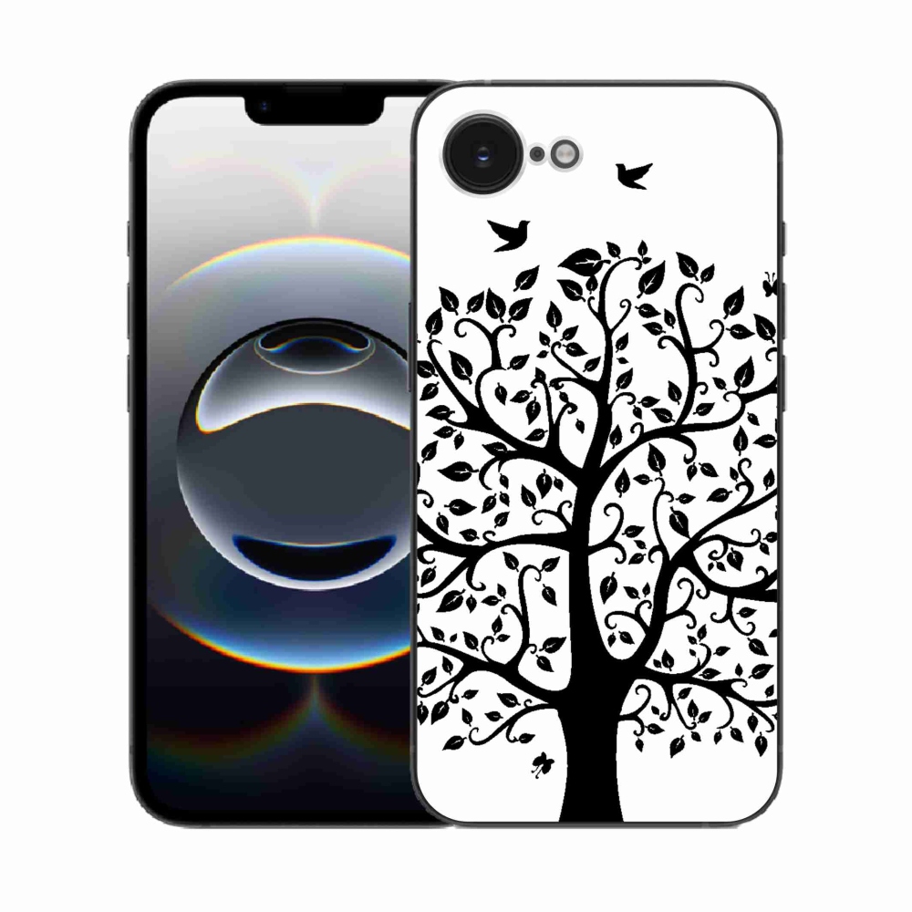 Zselés borítás mmCase iPhone 16e készülékhez - fekete-fehér fa