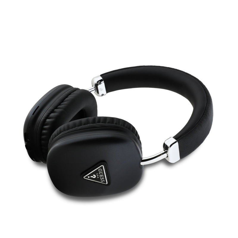 Guess Saffiano PU bőr háromszög logós vezeték nélküli fejhallgató Fekete