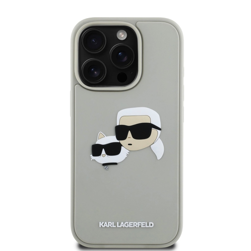 Karl Lagerfeld 3D gumiból készült duplafejű hátlap iPhone 16 Pro bézs színűre