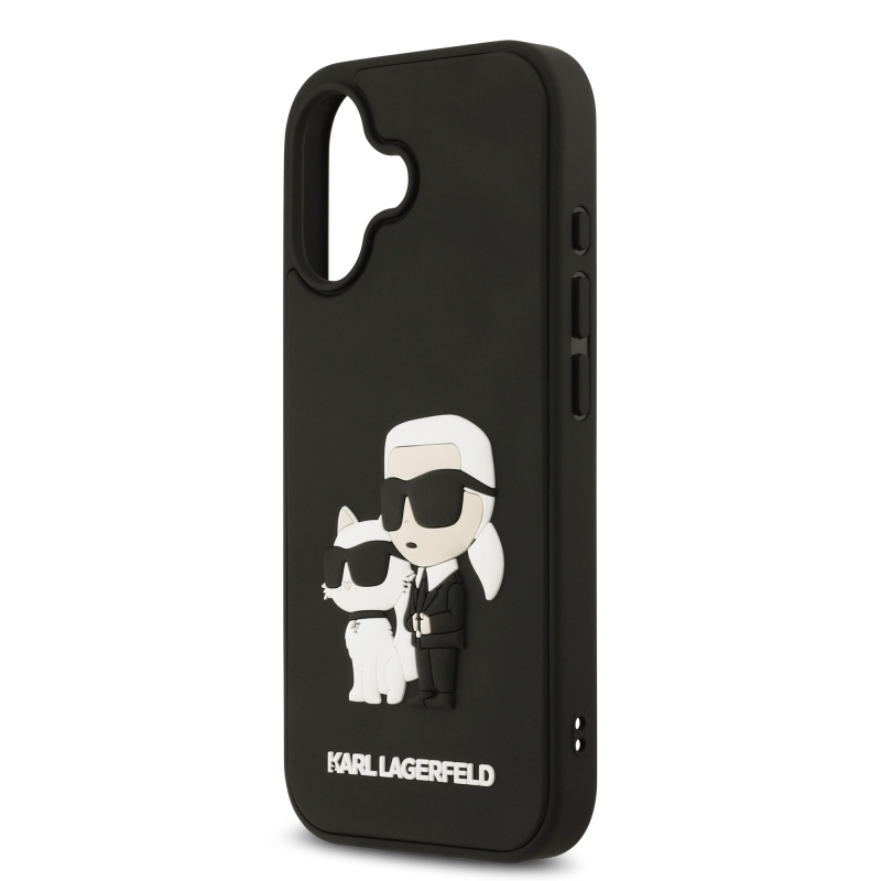 Karl Lagerfeld 3D gumiból készült Karl és Choupette hátlap iPhone 17 készülékhez Fekete