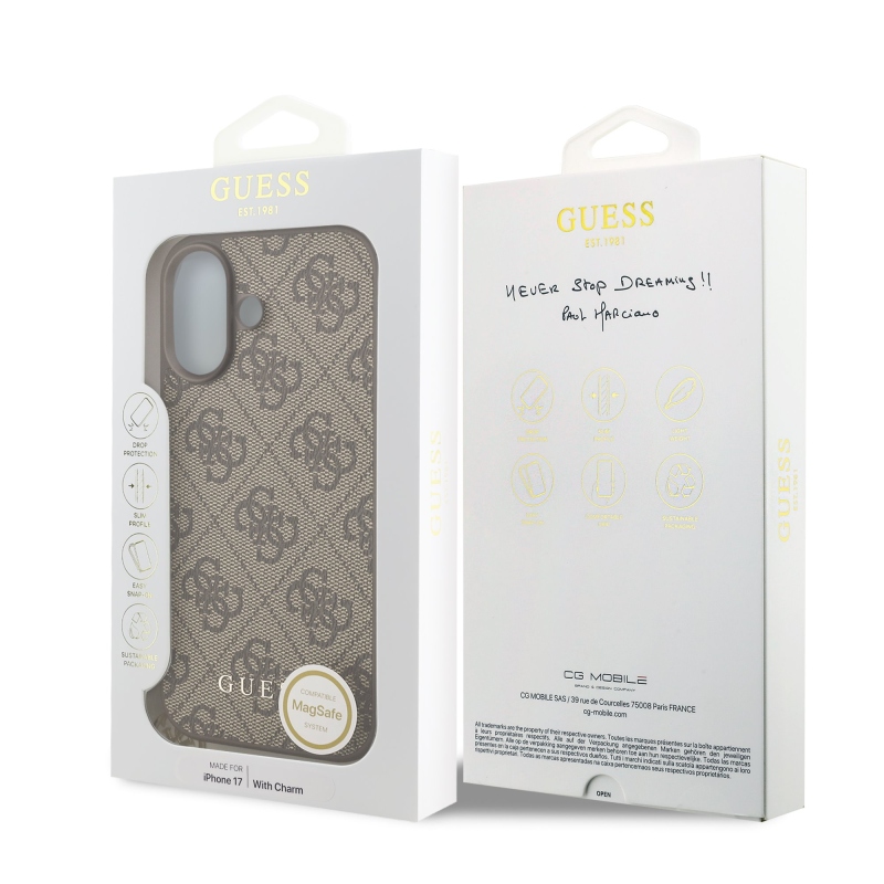 Guess 4G Charm hátlap iPhone 17-hez Tone on Tone barna
