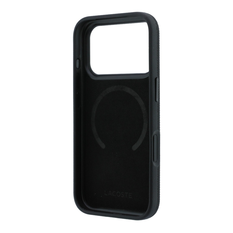 Lacoste PVC Petit Pique Semi Wrap Ring Stand MagSafe hátsó tok iPhone 18 Pro-hoz, fekete