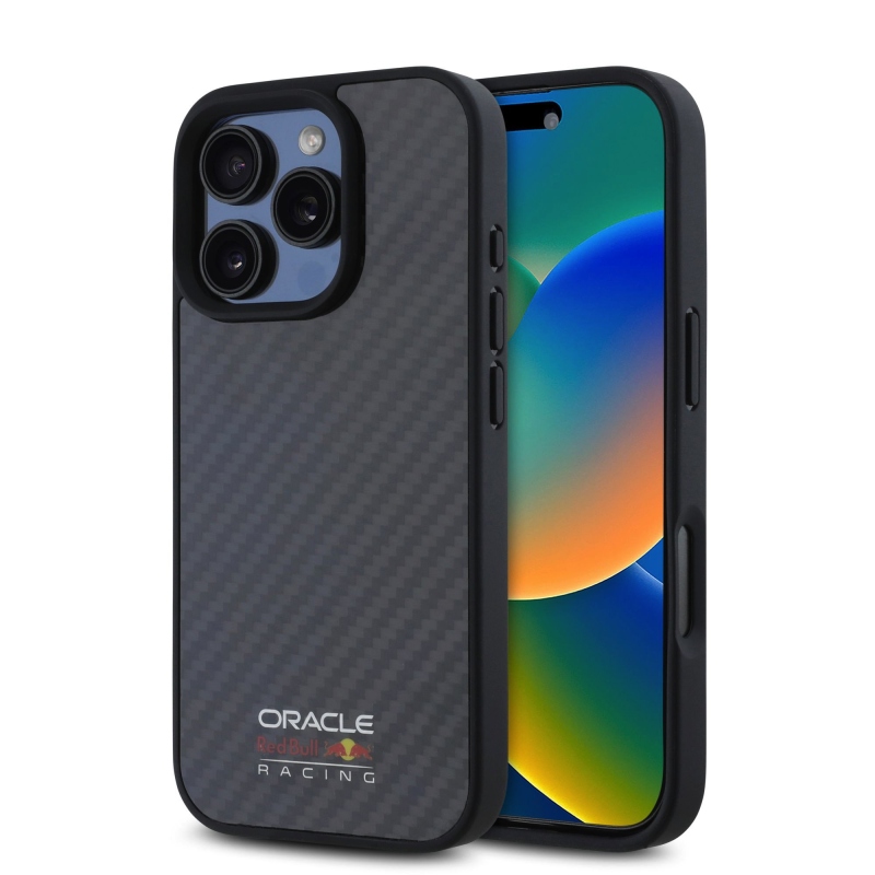 Red Bull Carbon fényes logóval ellátott MagSafe hátlap iPhone 16 Pro Max-hoz Fekete