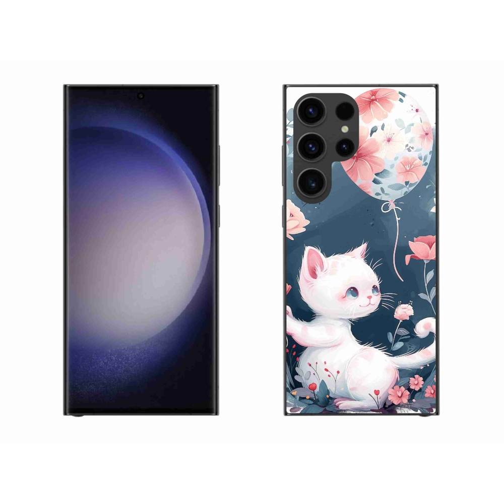 Gél borító mmCase Samsung Galaxy S23 Ultra 5G - cica lufival mmCase Samsung Galaxy S23 Ultra 5G-hez