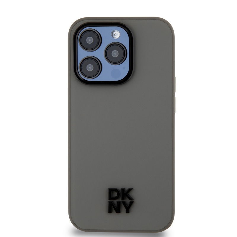 DKNY PU bőr Stack Logo Magsafe hátlap iPhone 15 Pro szürke