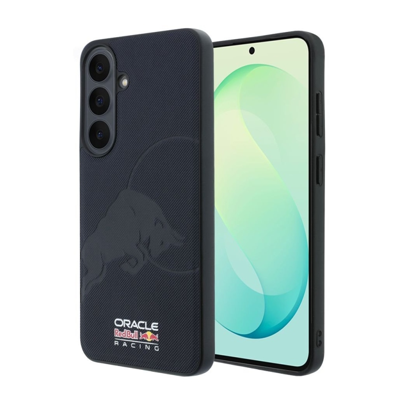 Red Bull PU bőr, hálós, dombornyomott bikás motívummal ellátott mágneses hátlap a Samsung Galaxy S26 FE-hez, sötétkék 