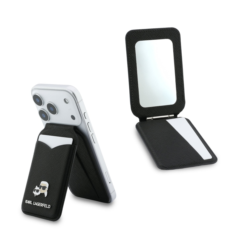 Karl Lagerfeld Mirror MagSafe Cardslot pénztárca állvánnyal Fekete