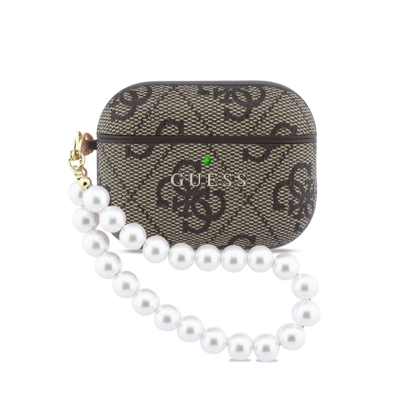 Guess PU 4G Classic Logo Pearl szíjas tok AirPods Pro 3-hoz, barna