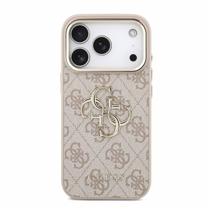 Guess PU 4G fém logós pántos hátlap az iPhone 18 Pro-hoz, rózsaszín