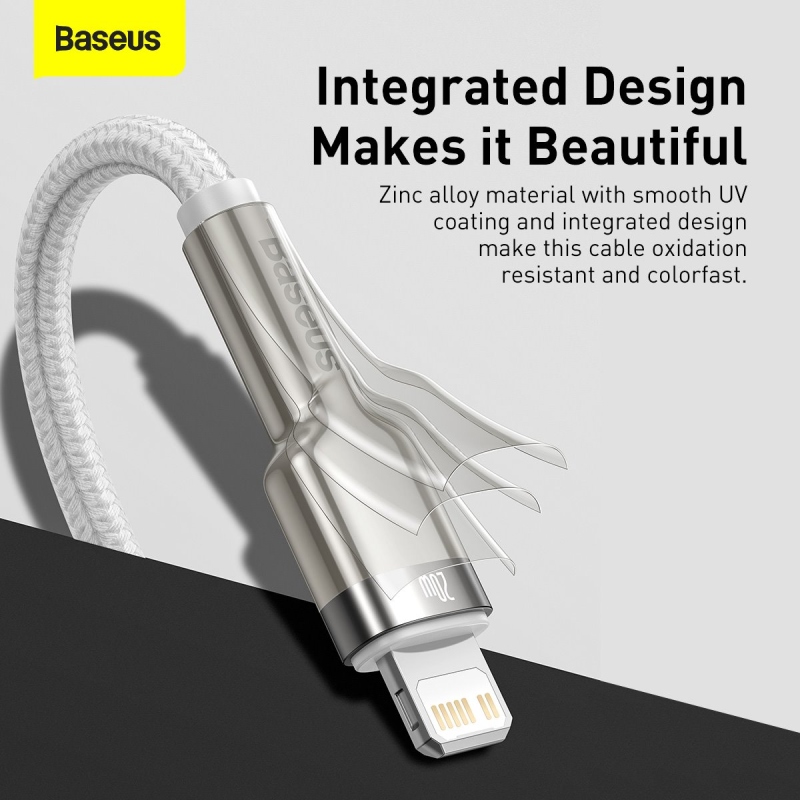 Baseus Cafule Metal sorozatú adatkábel USB-C - világítás 20W 2m Fehér