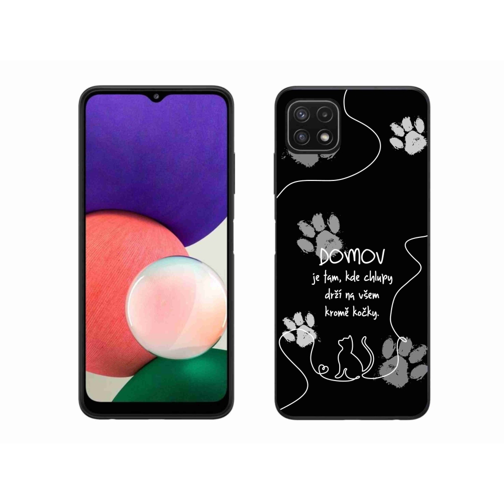 Gél borítás mmCase Samsung Galaxy A22 5G - macska motívum fekete háttérrel