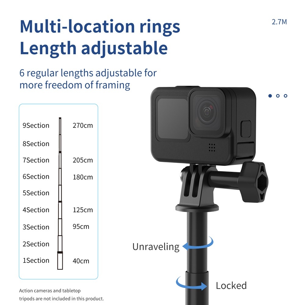 TELESIN karbon teleszkópos szelfibot 2,7 m akciókamerákhoz