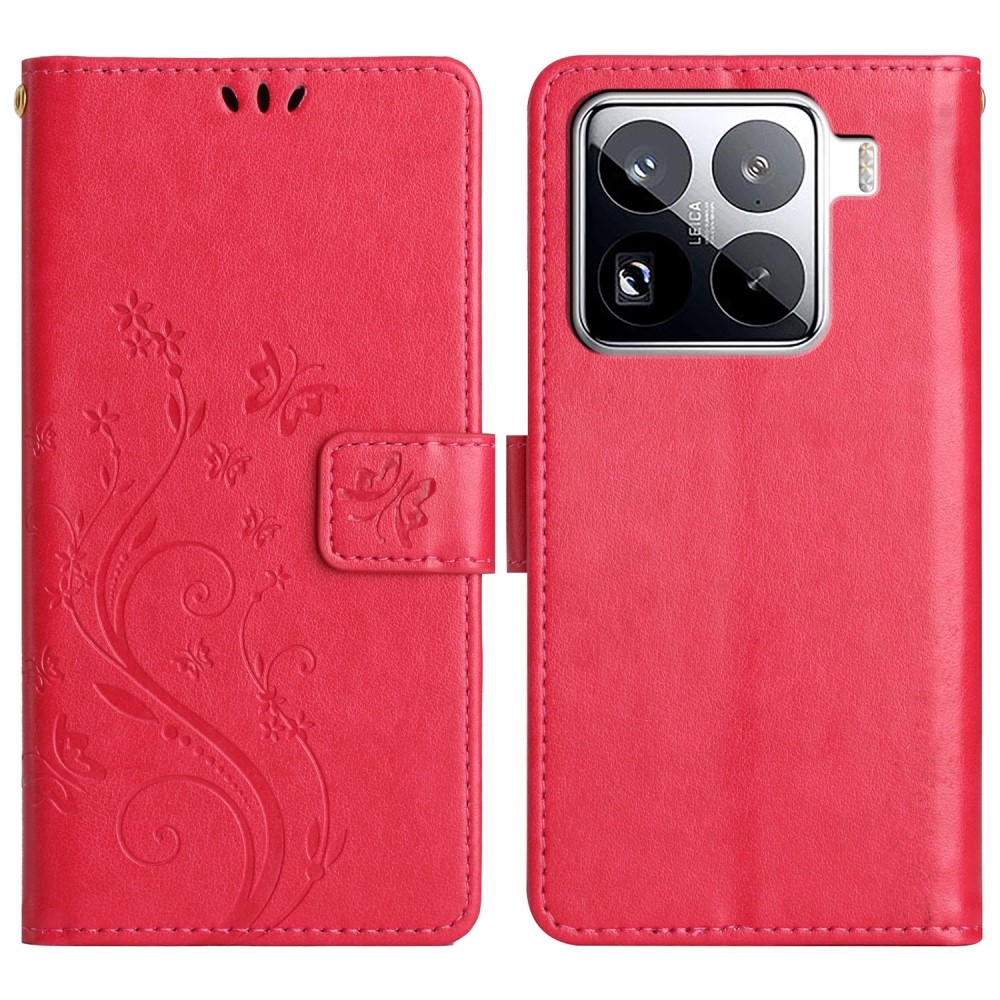 Virágok könyv tok Xiaomi 15 Pro-hoz - piros