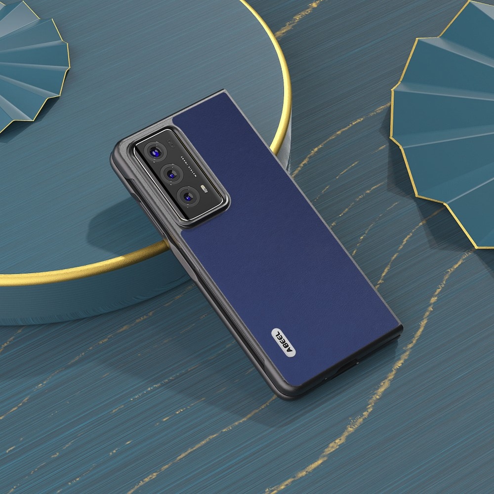 ABEEL műanyag tok műbőrrel a Honor Magic V2 készülékhez - sötétkék