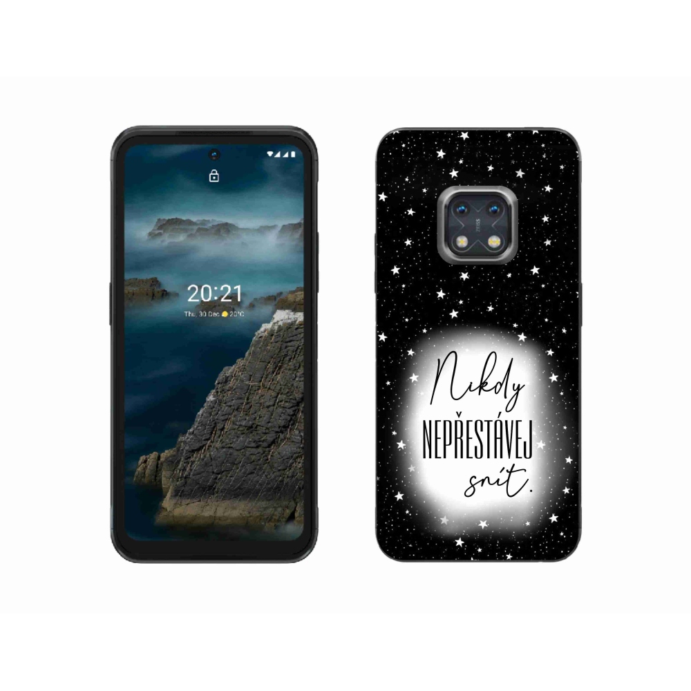 Zselés borítás mmCase a Nokia XR20 készülékhez - idézet 1 fehér és fekete háttérrel