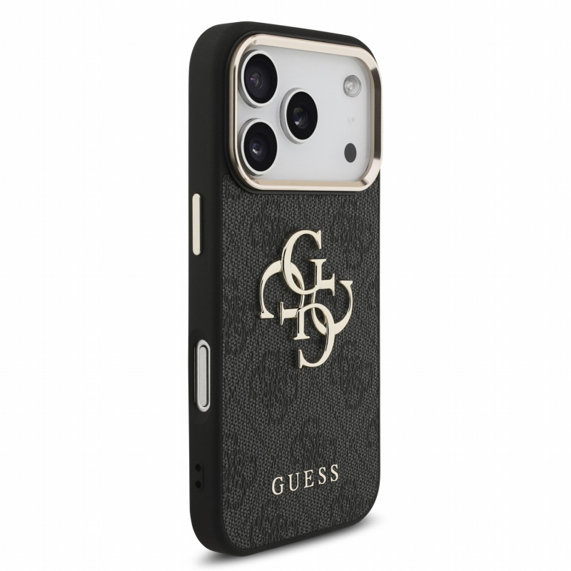Guess PU 4G Metal Logo Strap hátsó tok iPhone 18 Pro-hoz, fekete