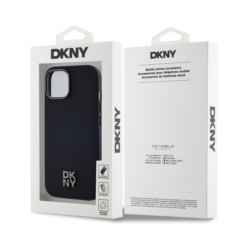 DKNY PU bőr Stack Logo Magsafe hátlap iPhone 15 Fekete