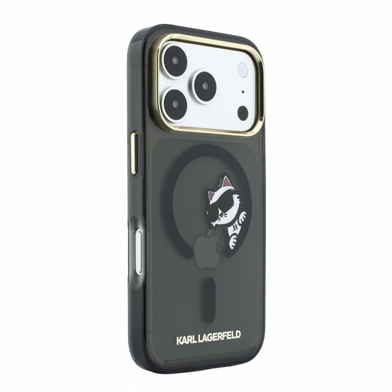 Karl Lagerfeld IML Choupette Peekaboo Magsafe hátsó tok iPhone 18 Pro-hoz, fekete