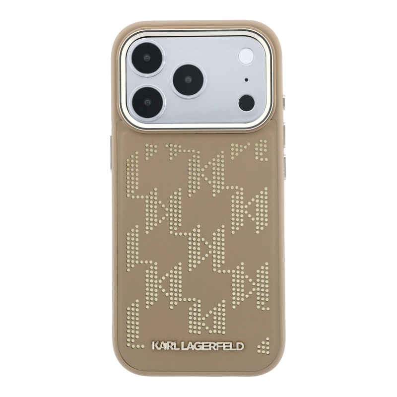 Karl Lagerfeld PU perforált Monogram MagSafe hátlap az iPhone 17 Pro Max-hoz, bézs színben