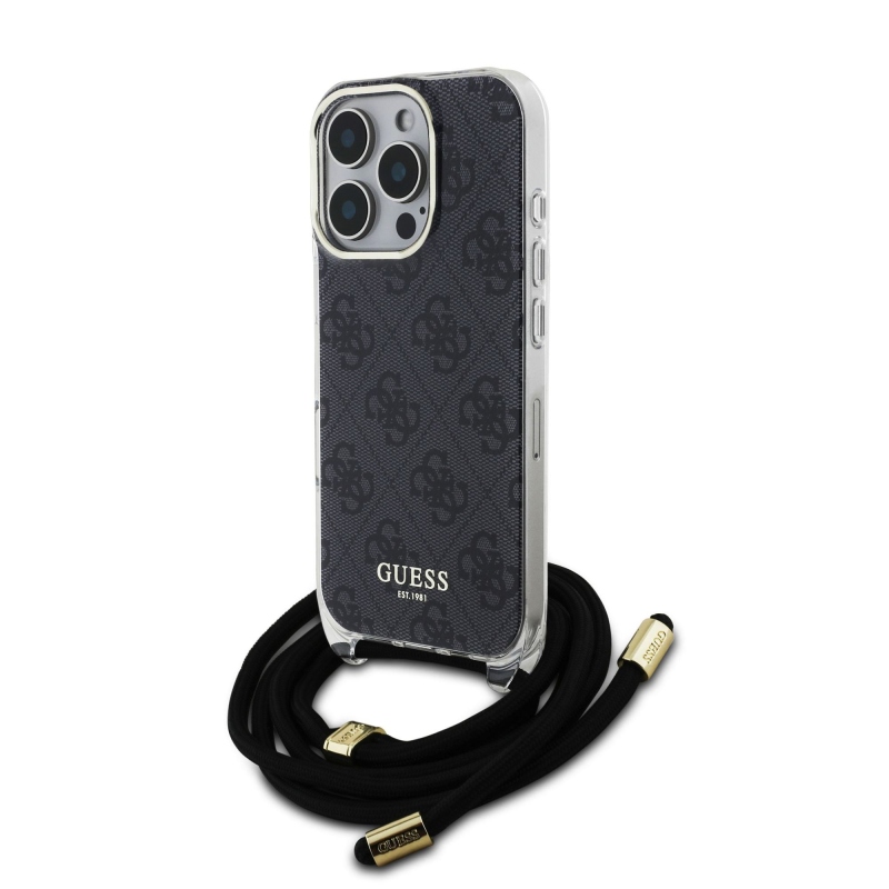 Guess IML 4G nyomtatott keresztpántos hátlapi borító iPhone 16 Pro Fekete
