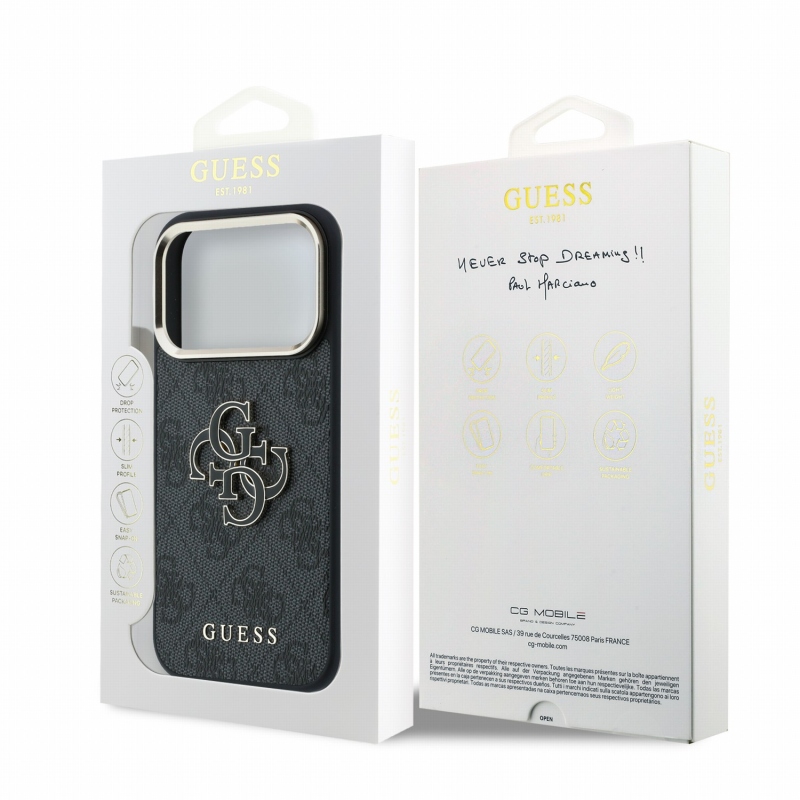 Guess PU 4G Resin Metal Logo hátsó tok iPhone 18 Pro-hoz, fekete