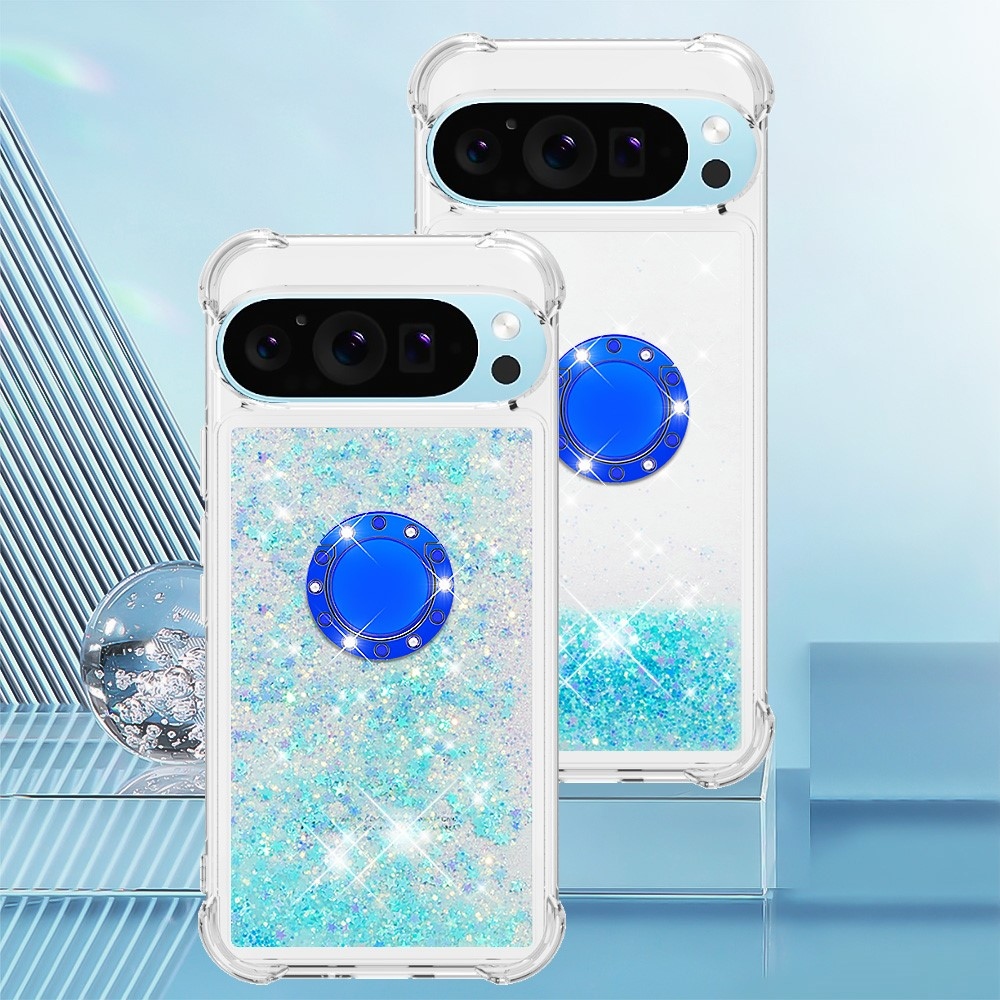 Glitt homokóra zselés tok ujjgyűrűvel a Google Pixel 10 számára - kék/csillagok