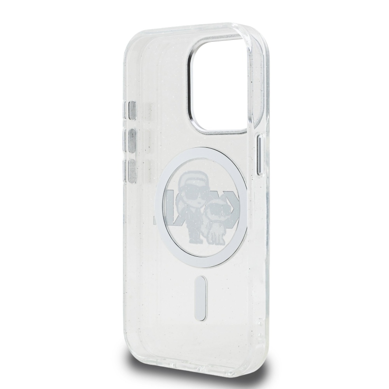 Karl Lagerfeld IML Glitter Karl és Choupette Sketch MagSafe hátlap iPhone 15 Pro-hoz Átlátszó