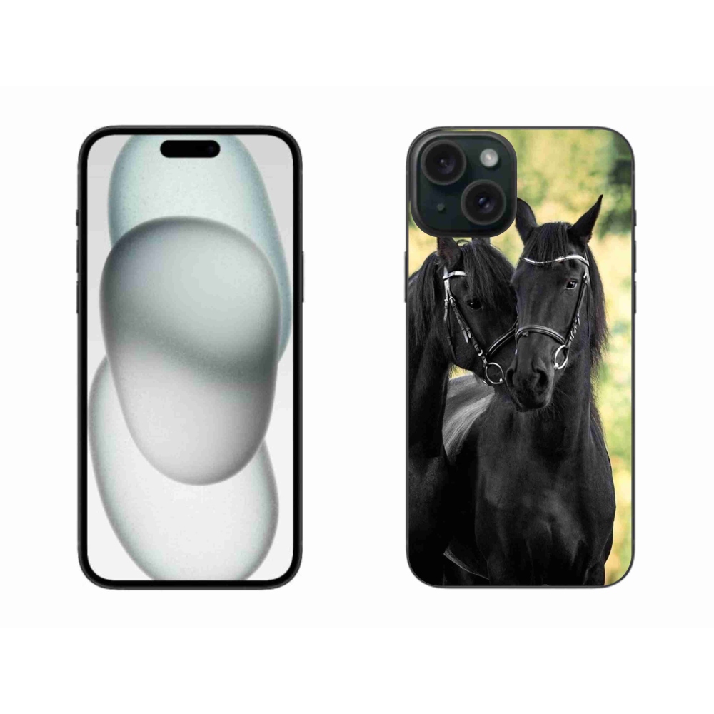 Zselés borítás mmCase iPhone 15 Plus készülékhez - két fekete ló