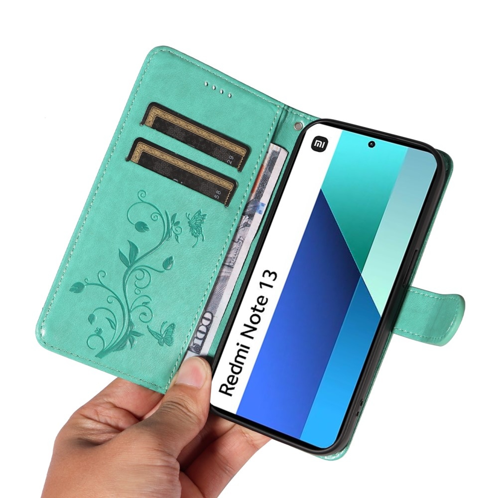 Virágos könyv tok Xiaomi Redmi Note 13-hoz - teal színű