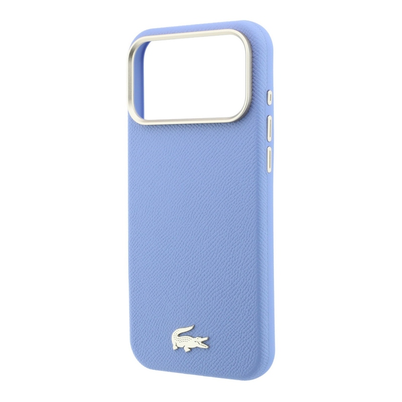 Lacoste PU bőr Champs-Élysées arany logós MagSafe hátsó tok iPhone 18 Pro-hoz, kék