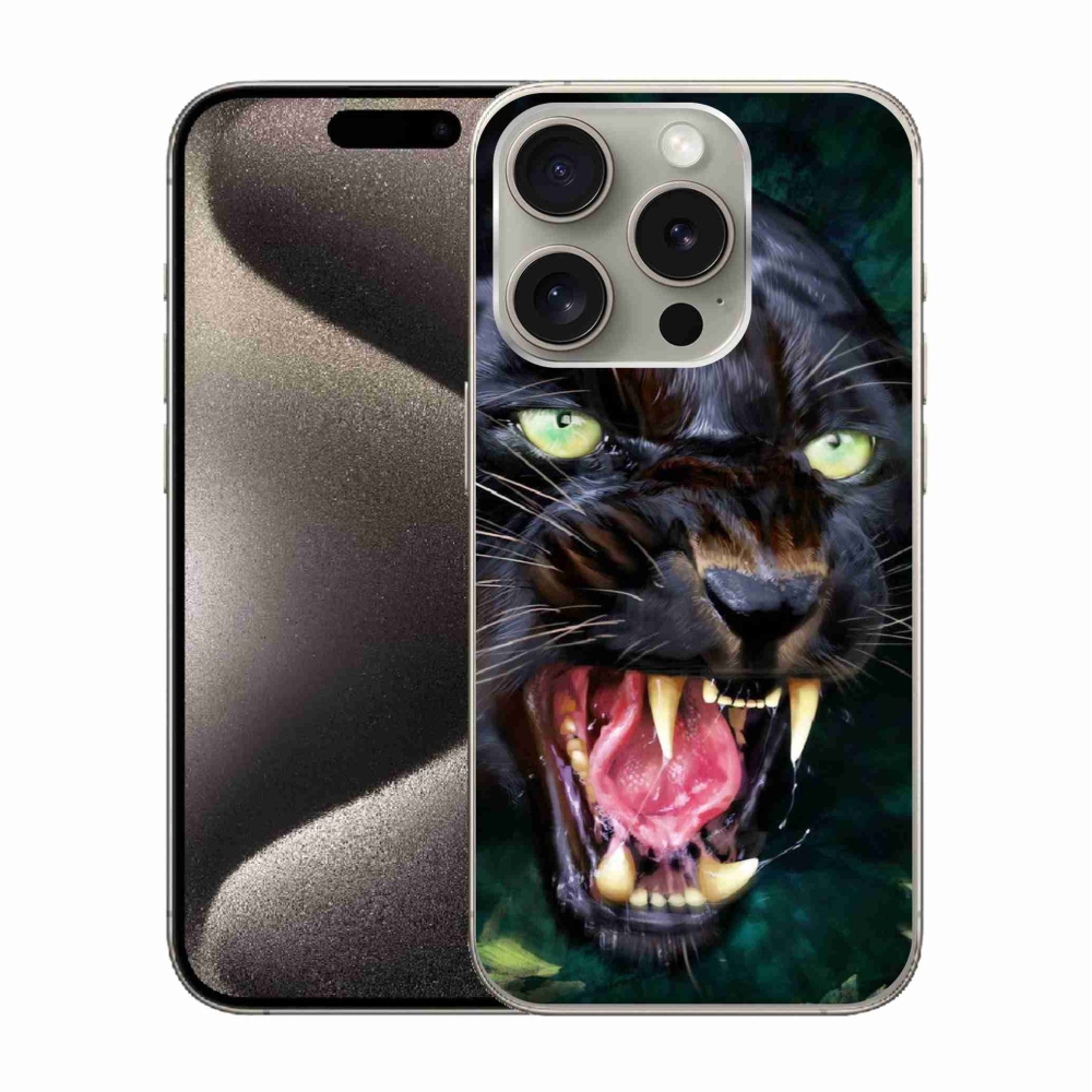 Zselés borítás mmCase iPhone 15 Pro készülékhez - dühös fekete párduc