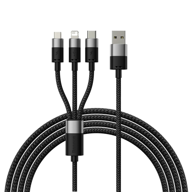 Baseus StarSpeed 3in1 gyors töltő adatkábel USB-A - USB-C/Lighting/MicroUSB 20W 3.5A 1.2m Fekete