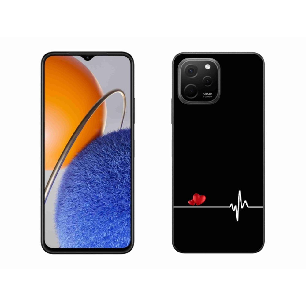 Gél borító mmCase a Huawei Nova Y61-en - szív és szívverés fekete háttérrel