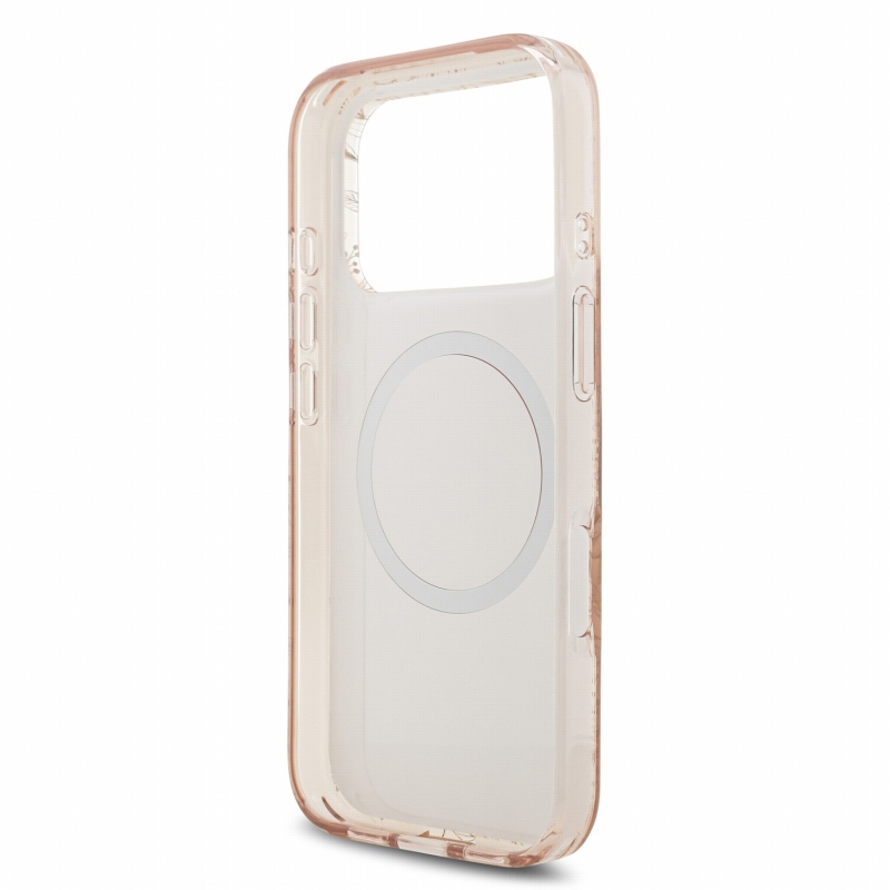 Guess IML Flowers Allover Strap MagSafe hátsó tok iPhone 18 Pro-hoz, rózsaszín