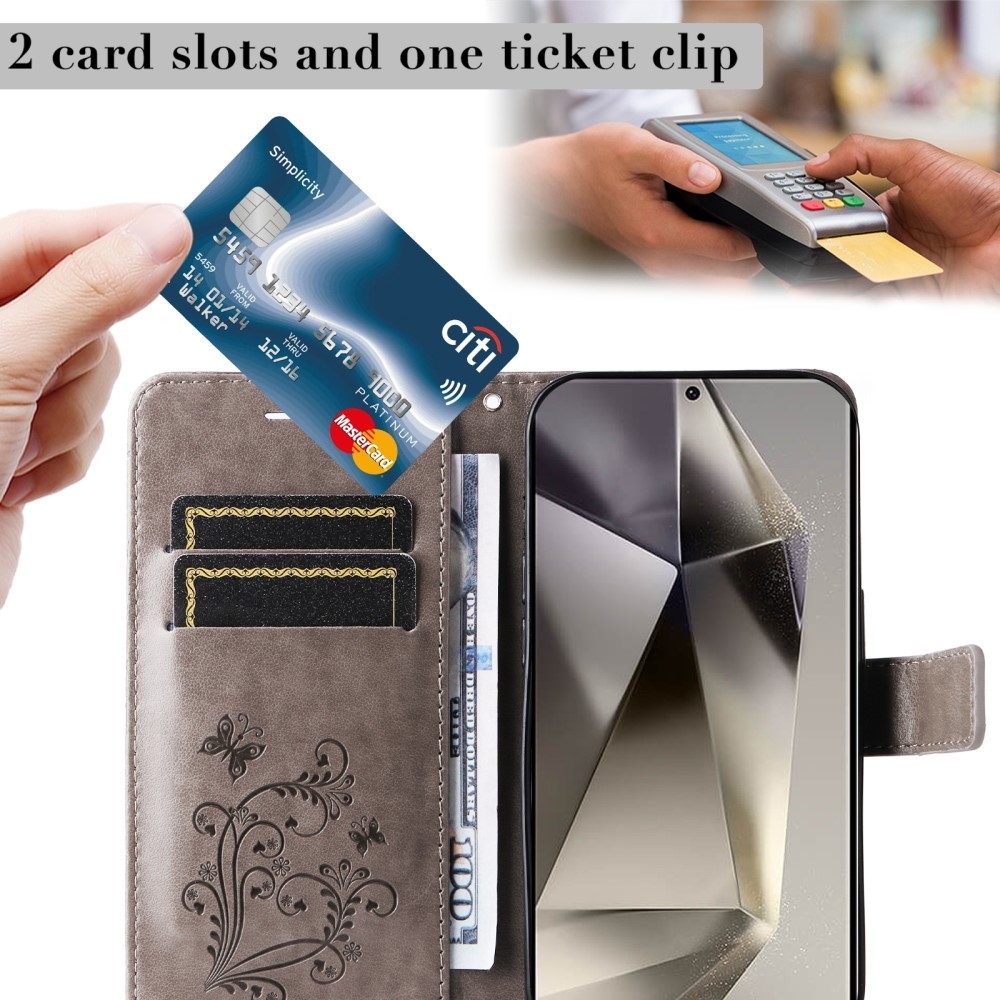 Nagy pillangó könyv tok Samsung Galaxy S25 Ultra készülékhez - szürke