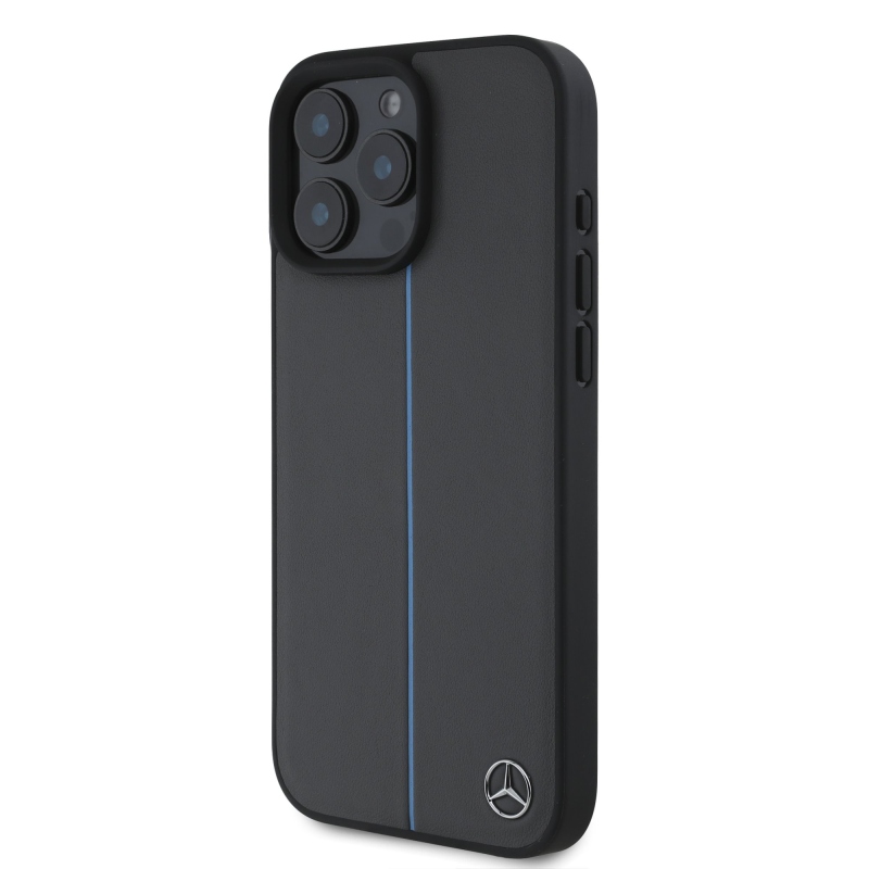 Mercedes bőr kék csíkos MagSafe hátlap iPhone 16 Pro antracitszürke színű iPhone 16 Pro számára