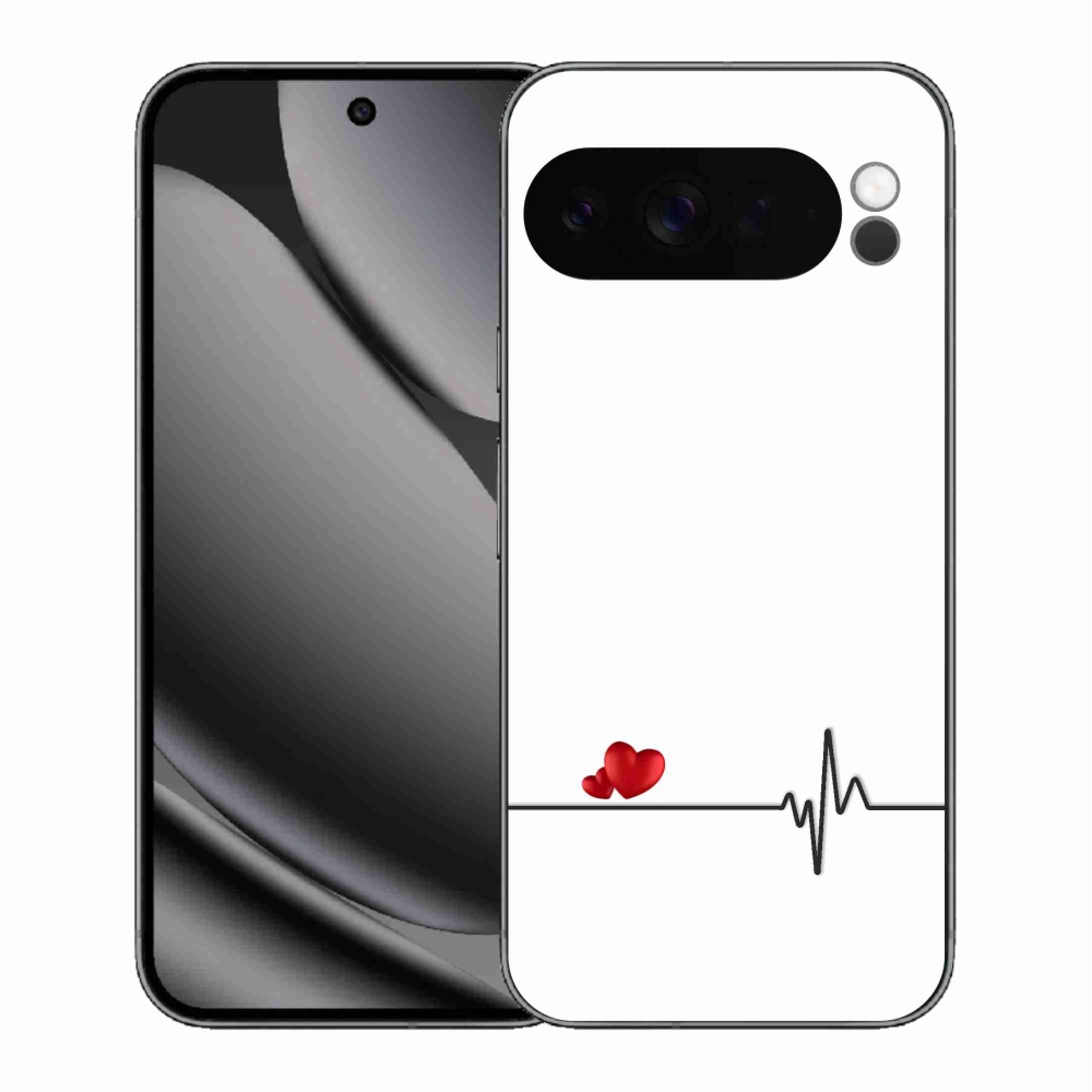 Gél borítás mmCase a Google Pixel 10 Pro XL-hez - szív és szívverés fehér háttérrel