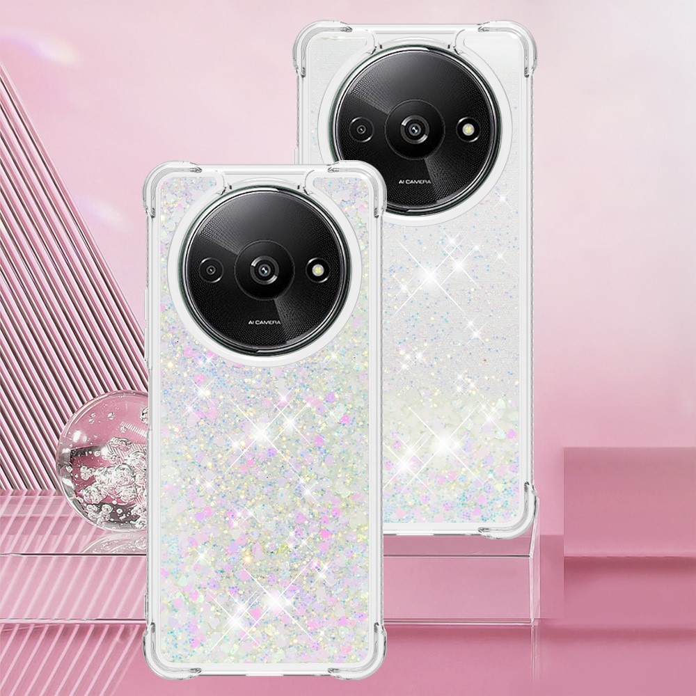 Glitter zselés homokóra tok Xiaomi Redmi A3-hoz - rózsaszín/ezüst/szív