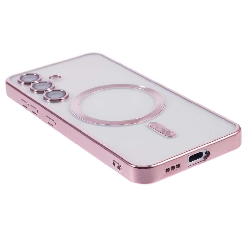 Átlátszó tok kameravédelemmel és MagSafe támogatással Samsung Galaxy S25+ készülékhez - rózsaszín