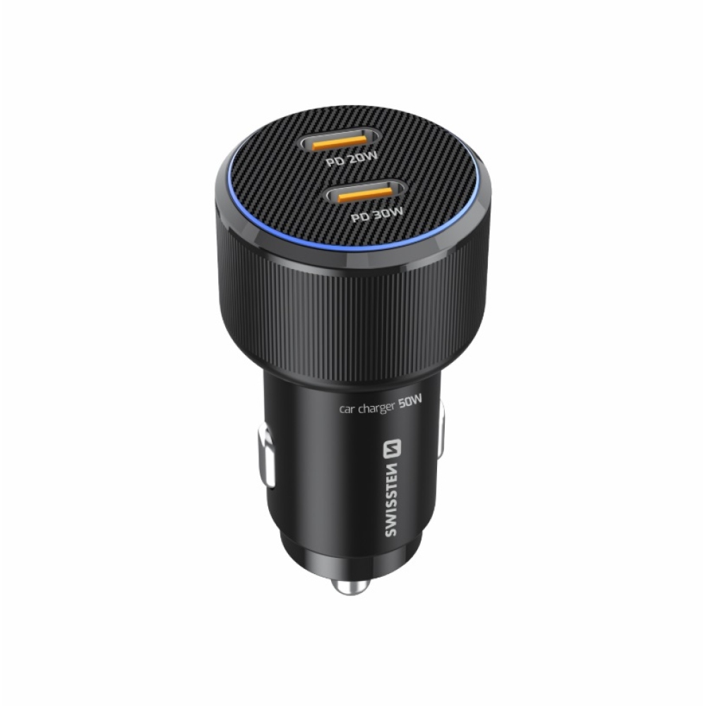 Swissten CL adapter 2x USB-C PD, 50W - fekete + USB-C / USB-C kábel, 1m