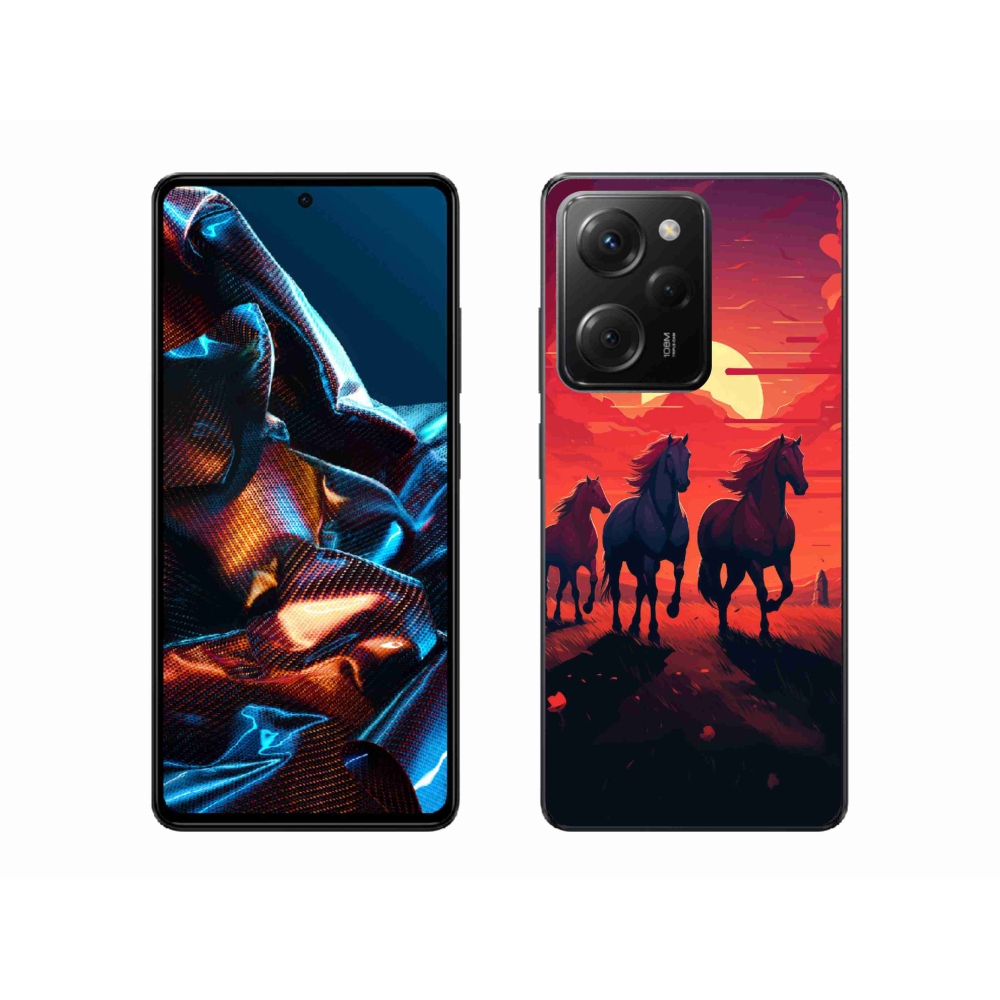 Gél borítás mmCase a Xiaomi Poco X5 Pro 5G számára - lovak és naplemente