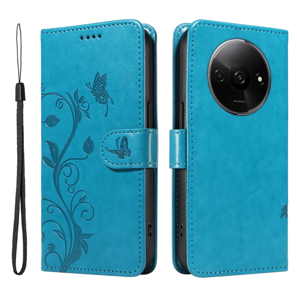 Virágok könyv tok Xiaomi Redmi A3-hoz - kék