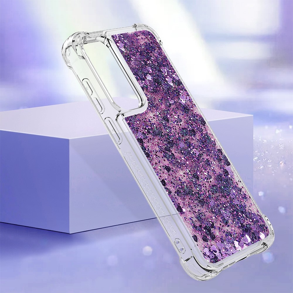 Glitter zselés homokóra tok Samsung Galaxy A35 5G - sötét lila/szív