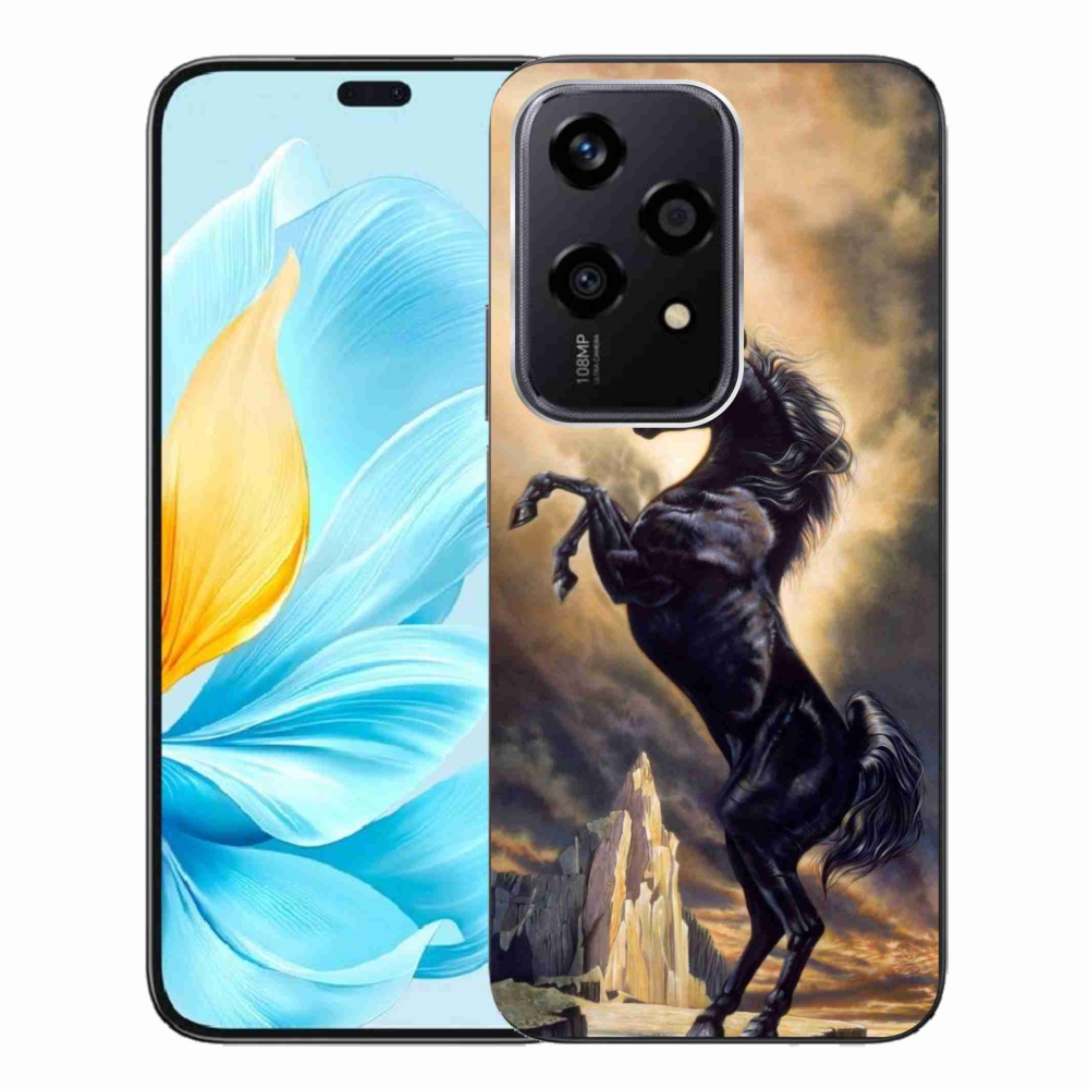 Zselés borítás mmCase a Honor 200 Lite 5G számára - fekete rajzfilm ló