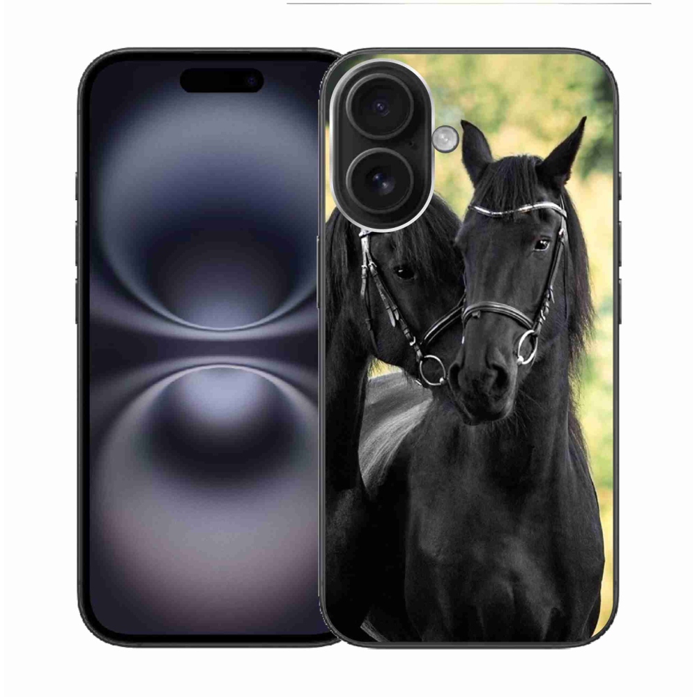 Zselés borítás mmCase iPhone 16-hoz - két fekete ló